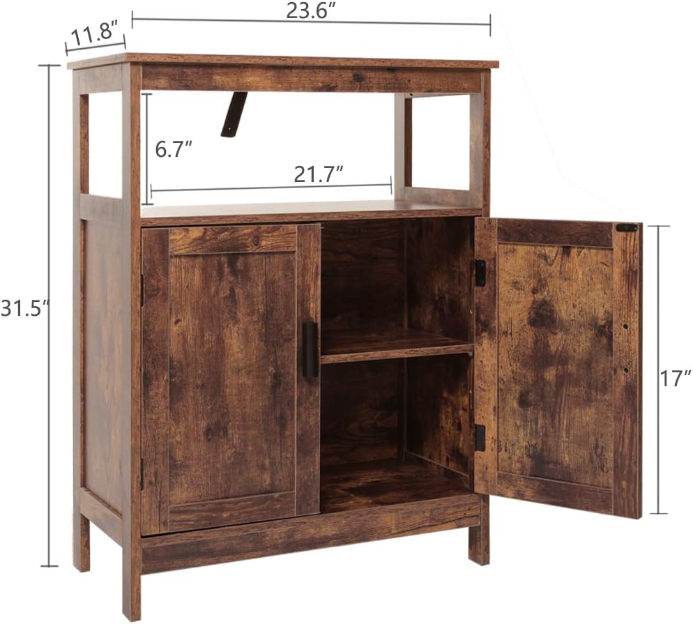 Rustic Brown Floor Storage Cabinet with 2 Doors and Adjustable Shelf A6651