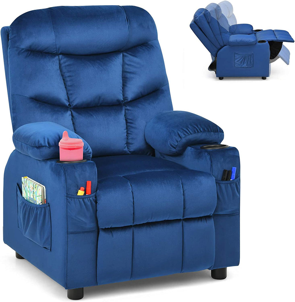 Rose Velvet Kids Recliner Chair with Cup Holder D45952