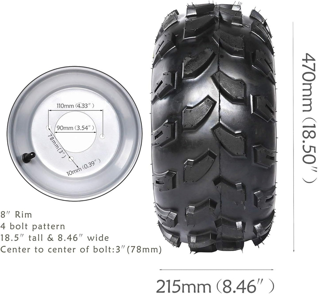 2Pcs 19x7-8 Front and 2Pcs 18X9.5-8 Rear Tubeless Wheel Tire With Rim V9545