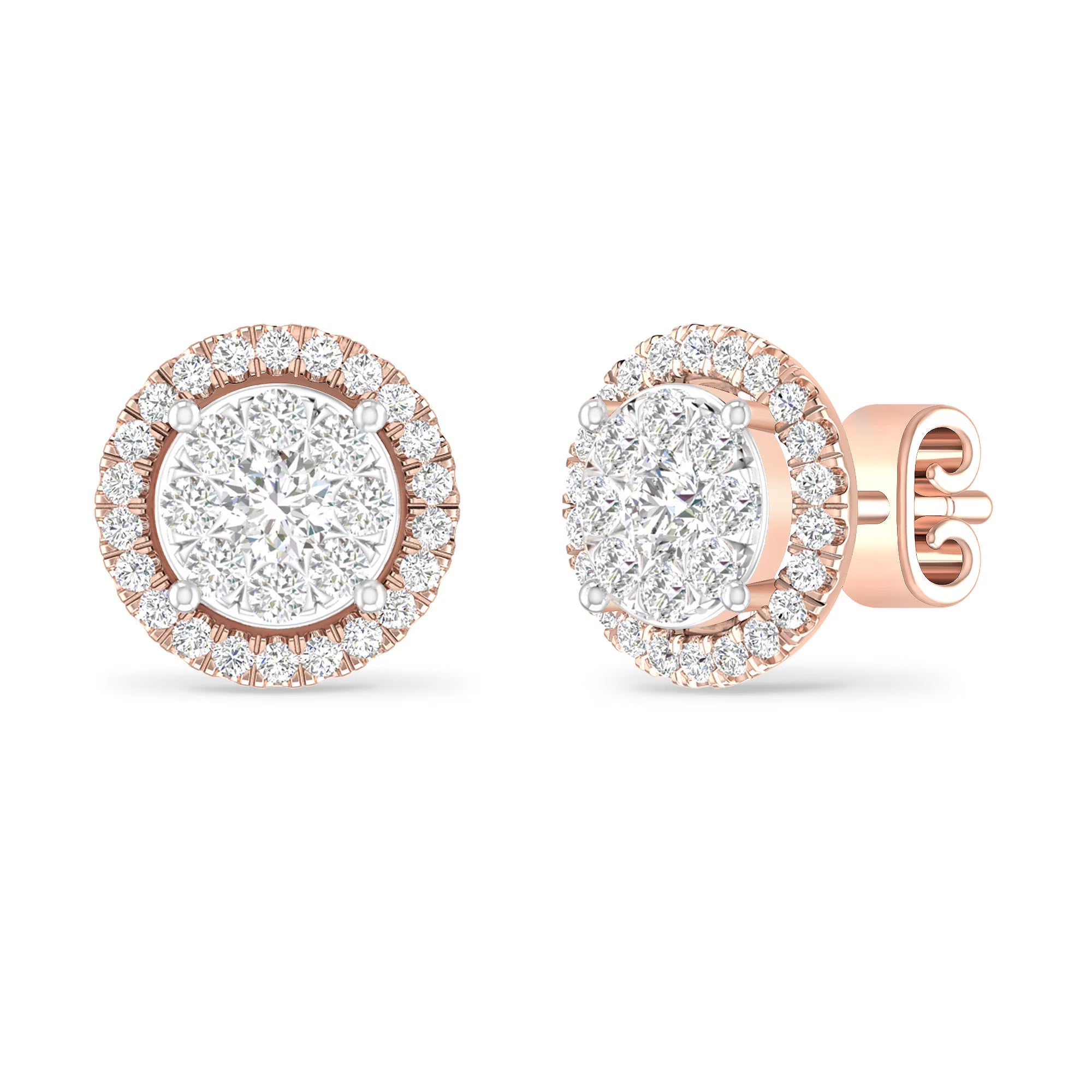 10K Rose Gold Diamond Cluster Stud Earrings N5600