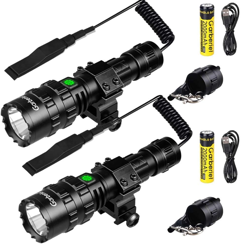 2 Pack LED Flashlight with Picatinny Rail Mount and Tactile Pressure Switch, USB Rechargeable Waterproof R9780