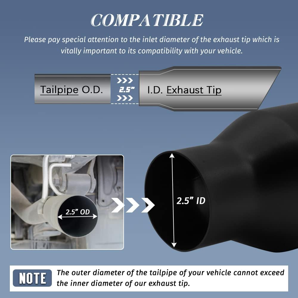 2PCS Black Stainless Steel Exhaust Tips Pack of 2 Y257074