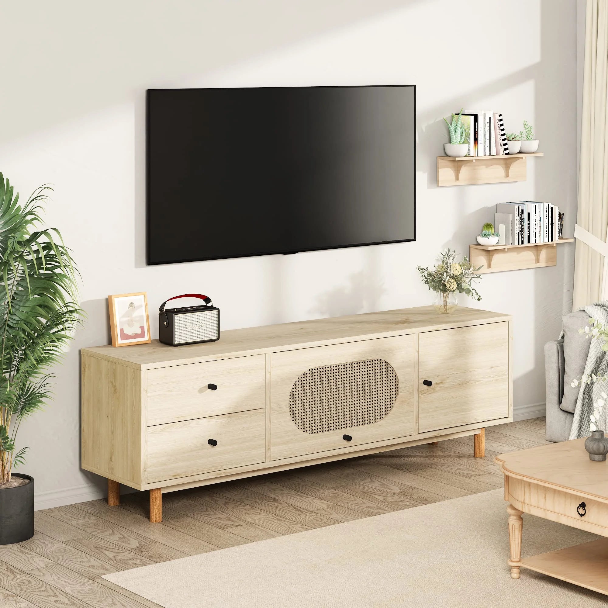 Natural Rattan TV Stand with 2 Drawers T64934