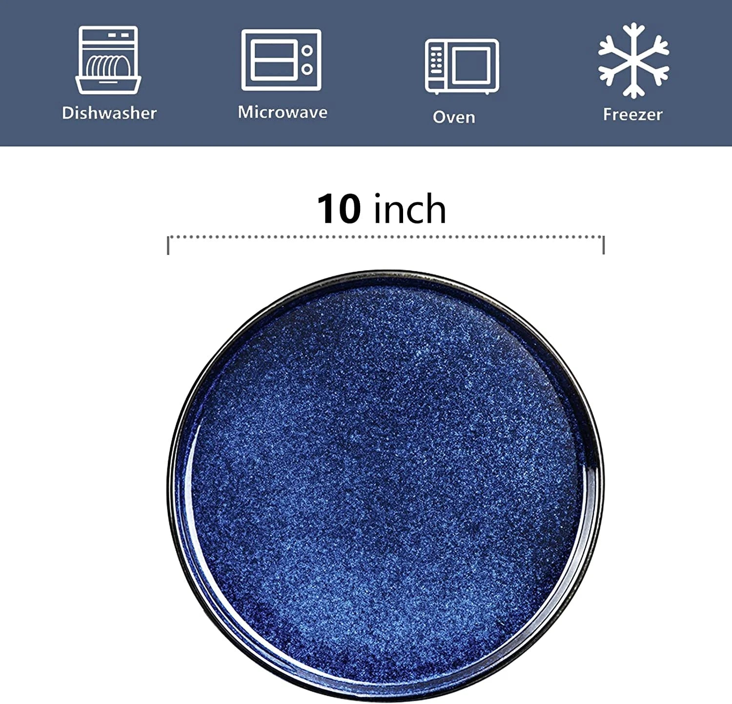 Blue 10 Inch Ceramic Dinner Plates Set of 6 R410