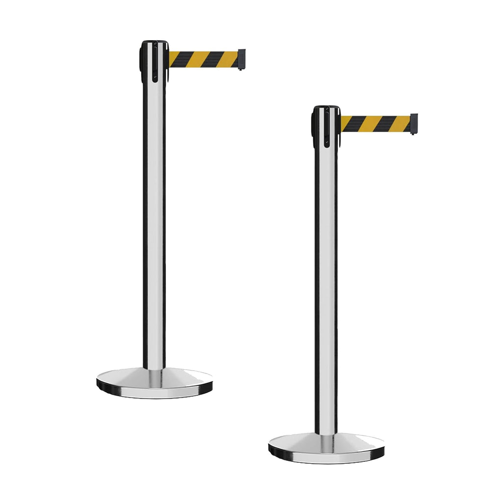 Set of 2 Retractable Belt Barrier Stanchion with Cast Iron Base A826488