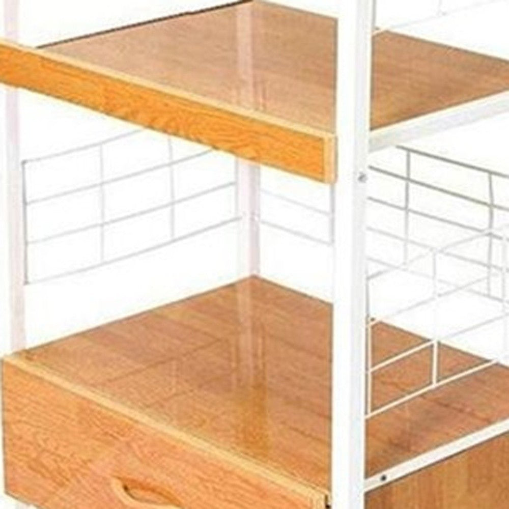 White & Natural Microwave Kitchen Cart T452151