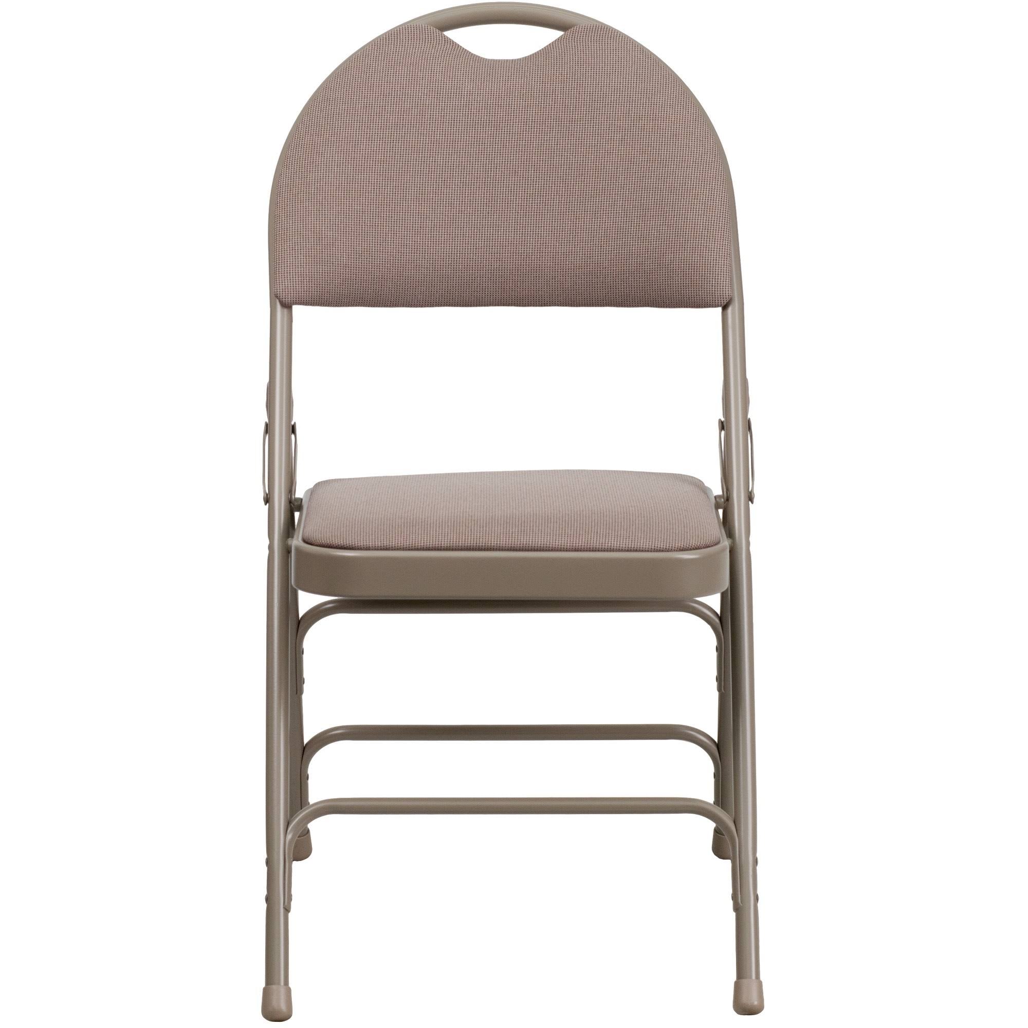 Beige Fabric Metal Folding Chair H41855