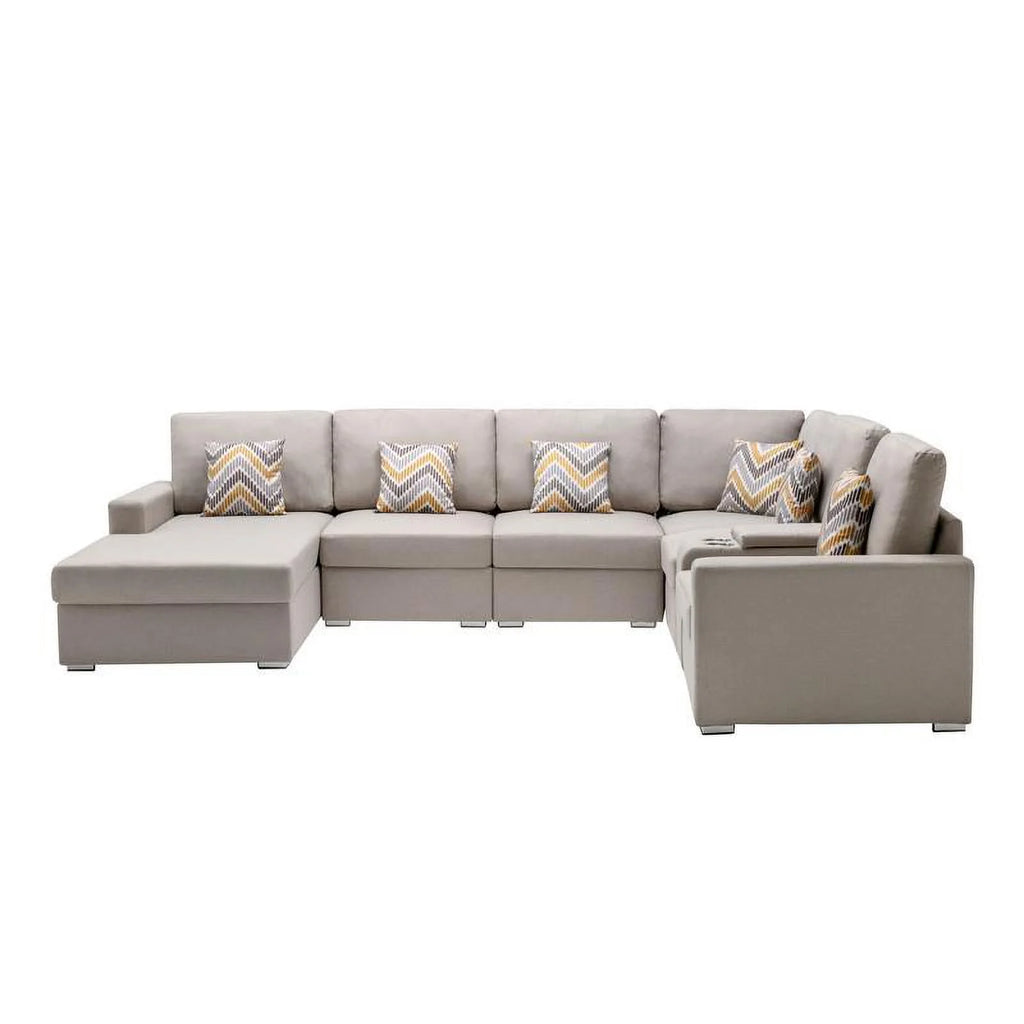 Beige Fabric Reversible Sectional with Storage Console L19144