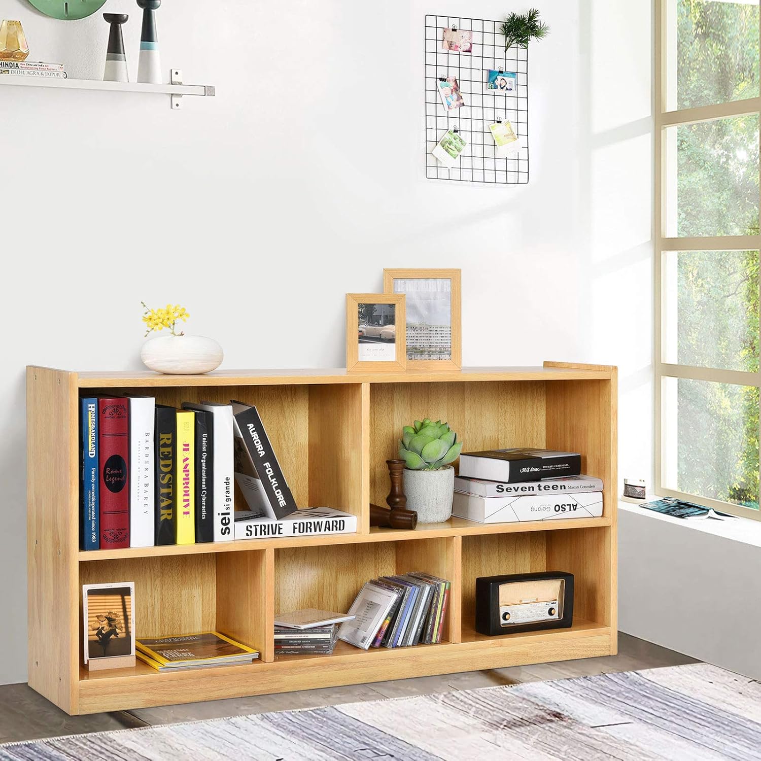 Natural Wooden 2 Tier 5 Cube Bookcase K530176