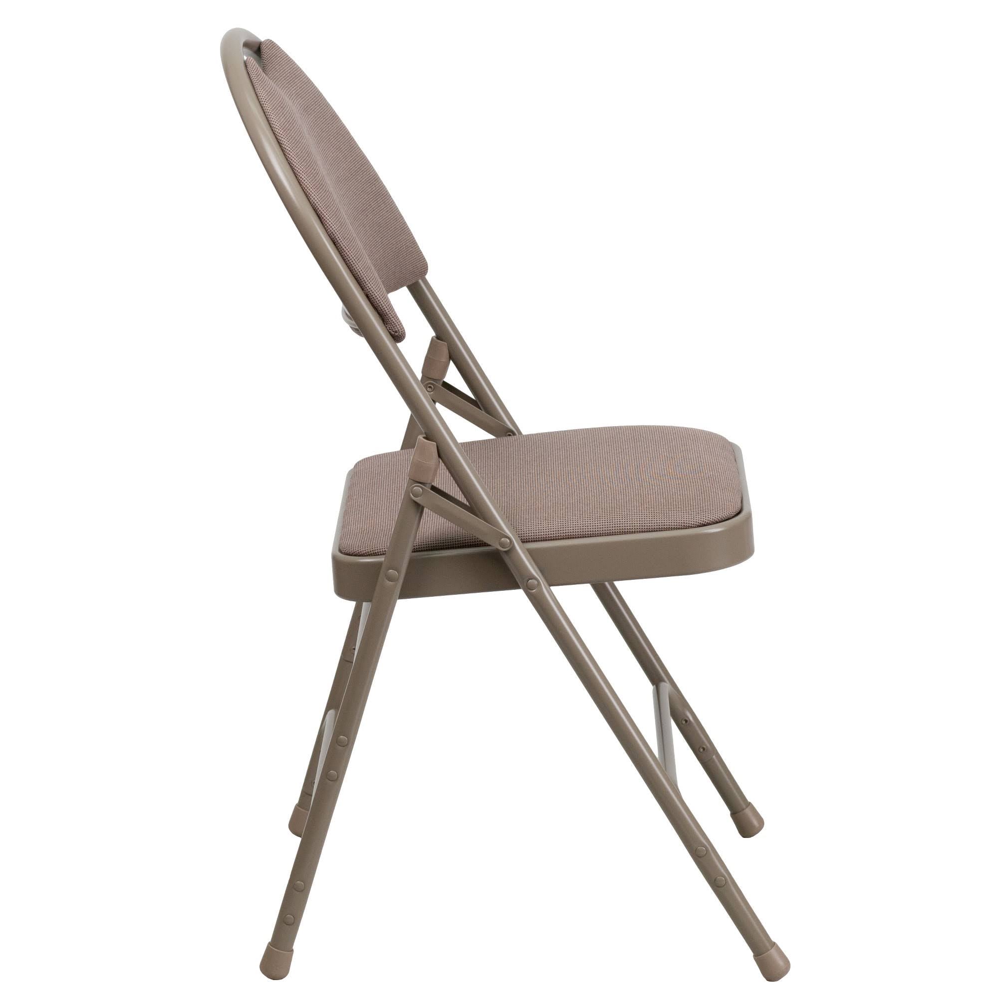 Beige Fabric Metal Folding Chair H41855