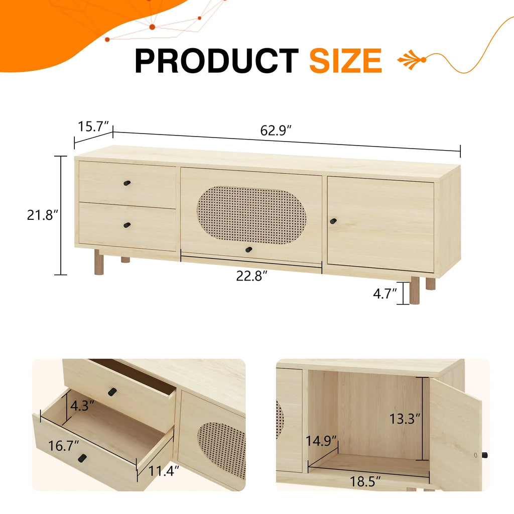 Natural Rattan TV Stand with 2 Drawers T64934