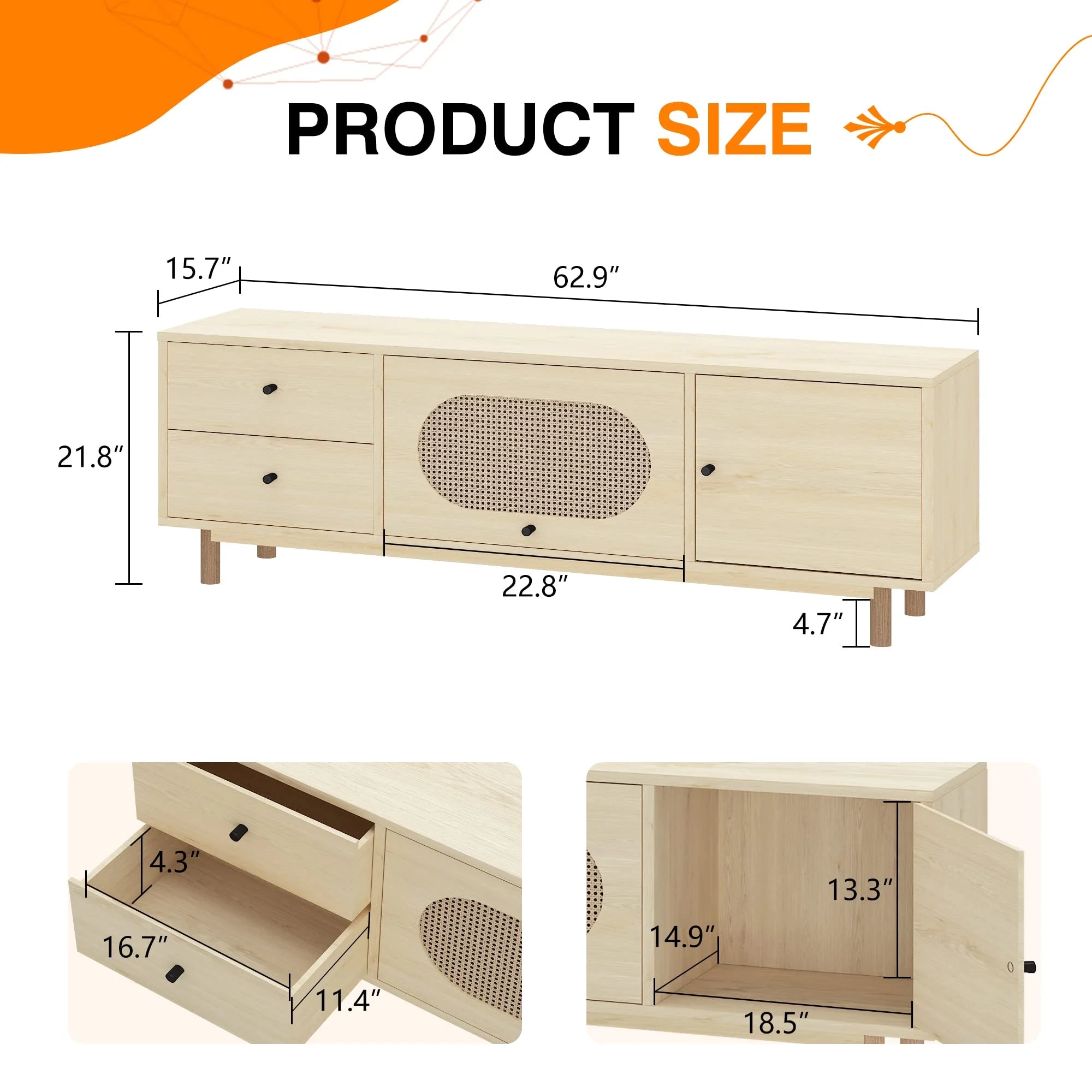 Natural Rattan TV Stand with 2 Drawers T64934