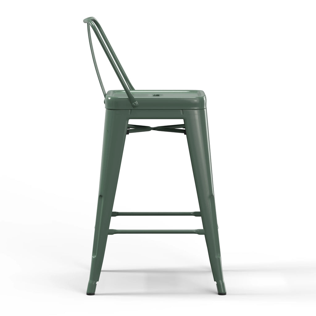 24" Industrial Metal Counter Stool in Sage Green (Set of 4) P60422
