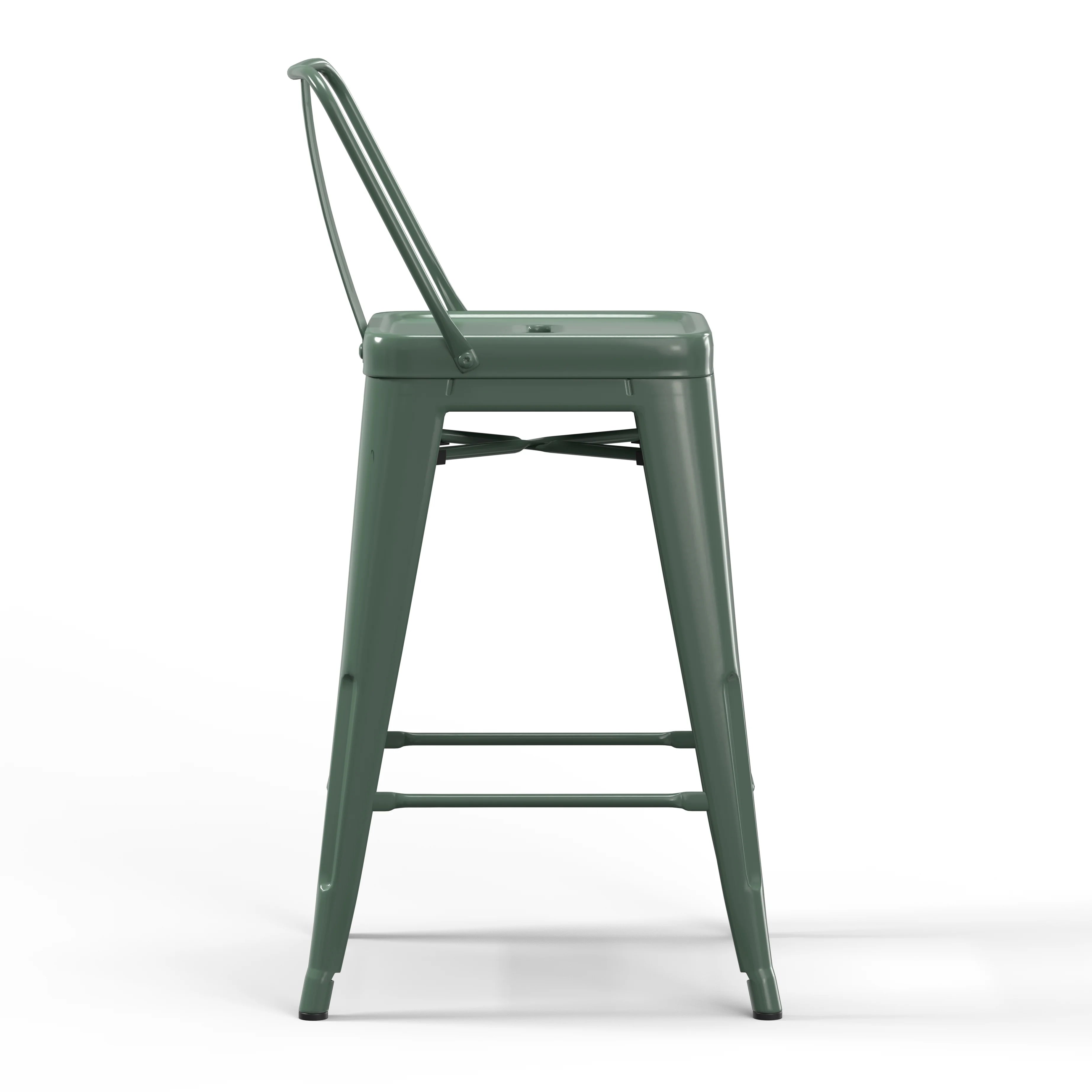 24" Industrial Metal Counter Stool in Sage Green (Set of 4) P60422