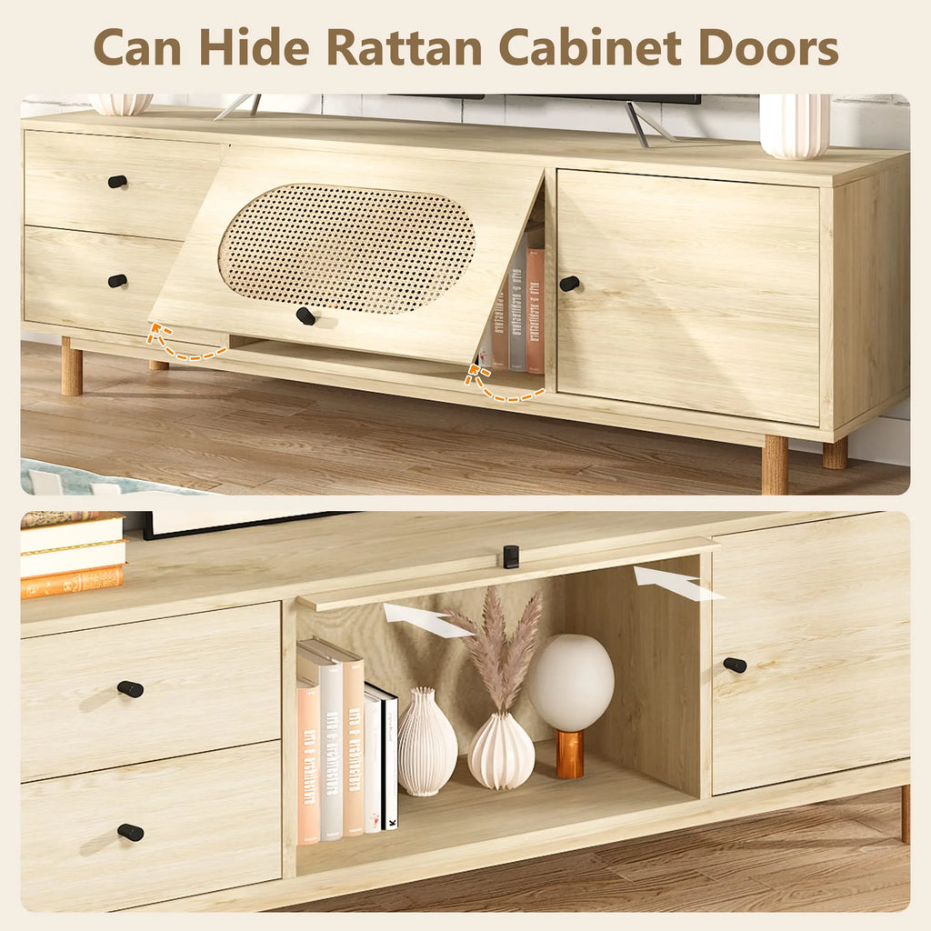 Natural Rattan TV Stand with 2 Drawers T64934