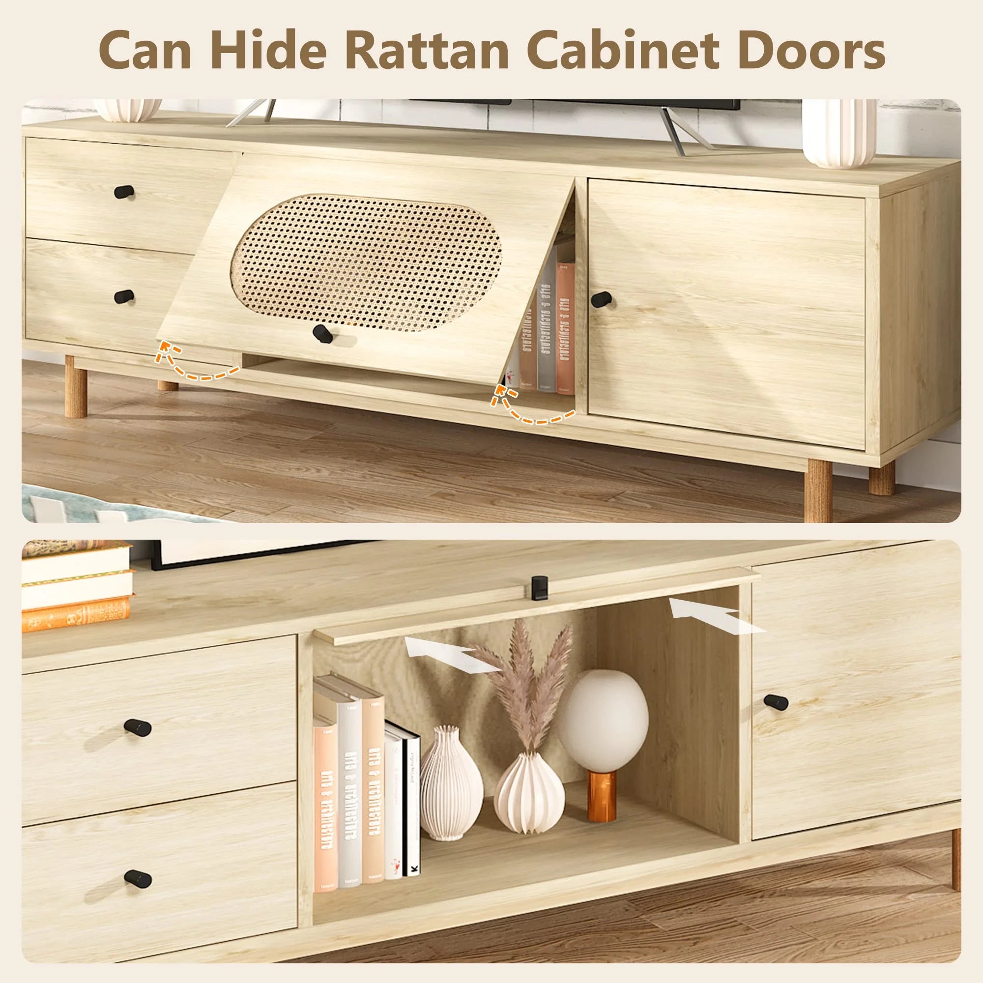 Natural Rattan TV Stand with 2 Drawers T64934