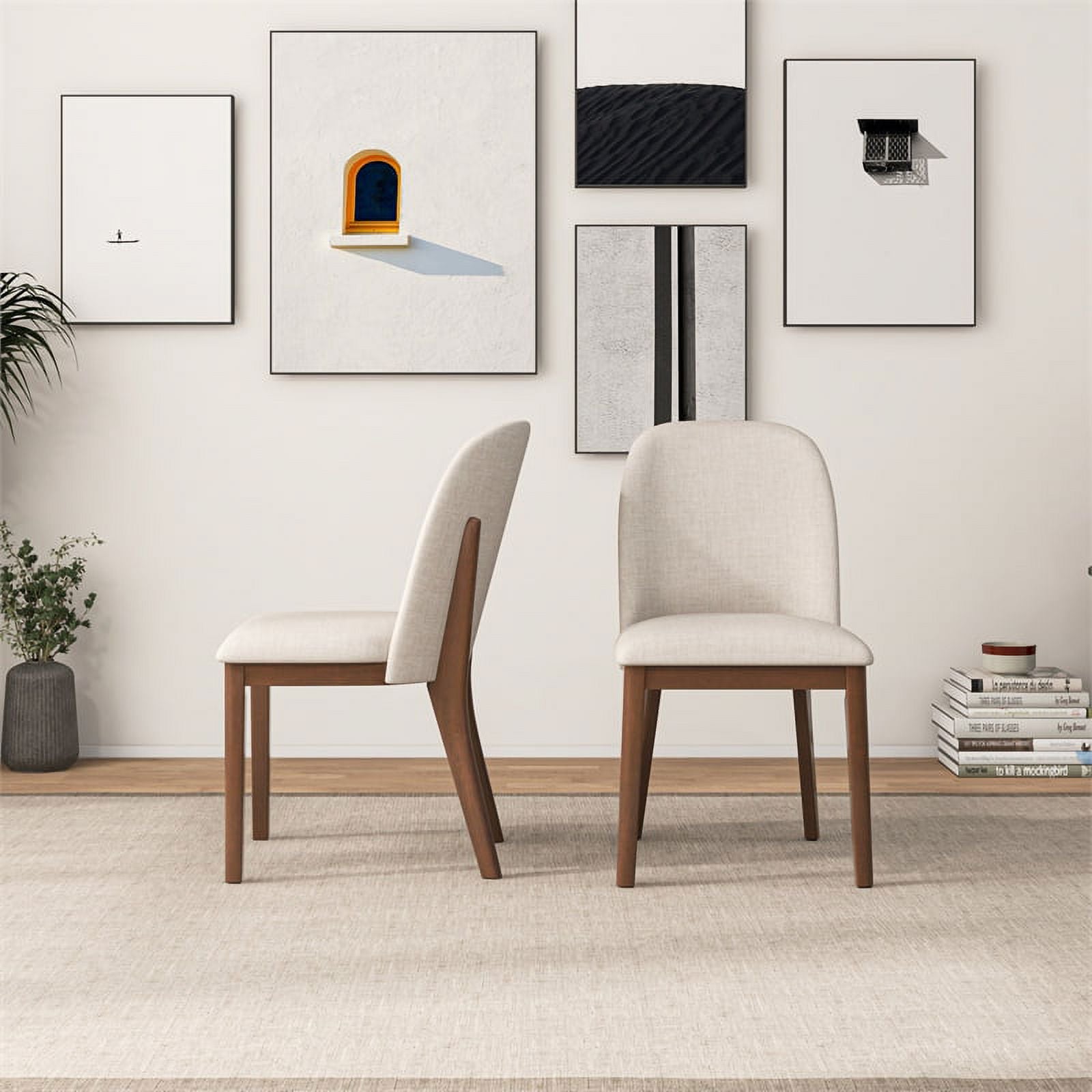 Beige Linen Fabric Dining Chairs Set of 2 B642237