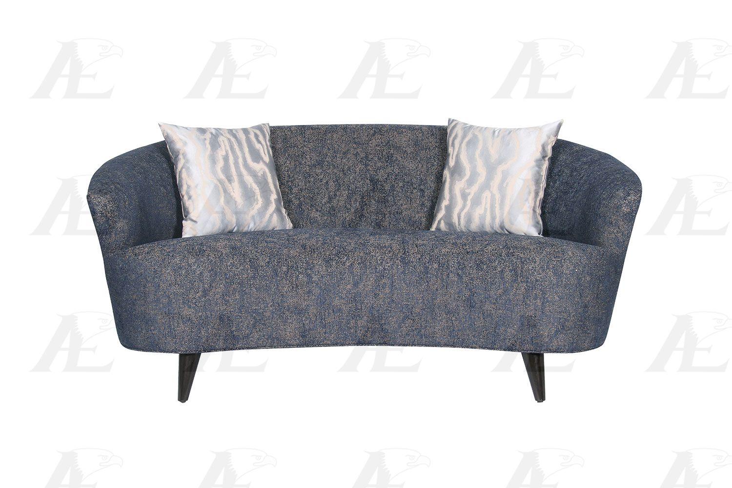 Dark Blue Linen Sofa and Loveseat Set 2 Pcs D982