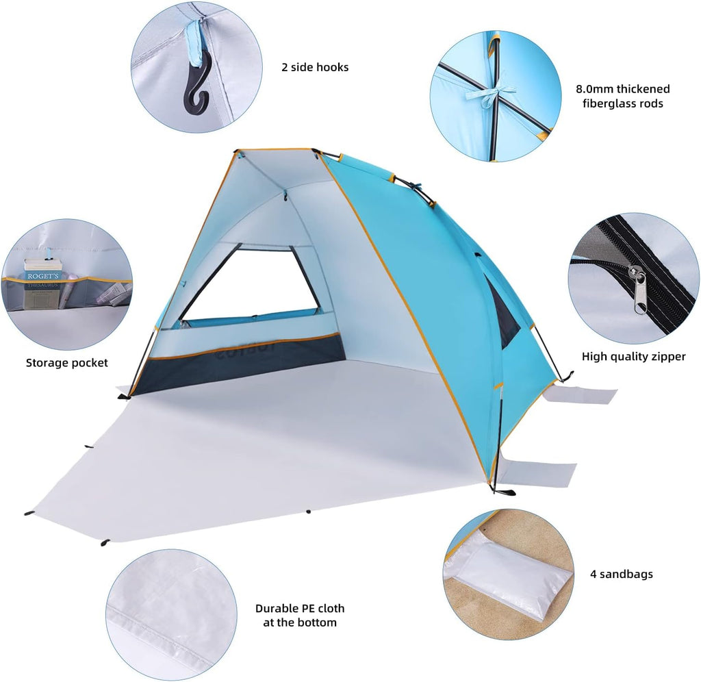 Portable Beach Tent UPF 50+ Sun Shelter for 2-3 Person N3095