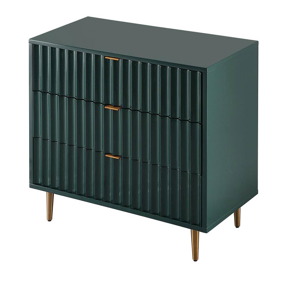 Green 3-Drawer High Gloss Chest of Drawers with Golden Stands G183