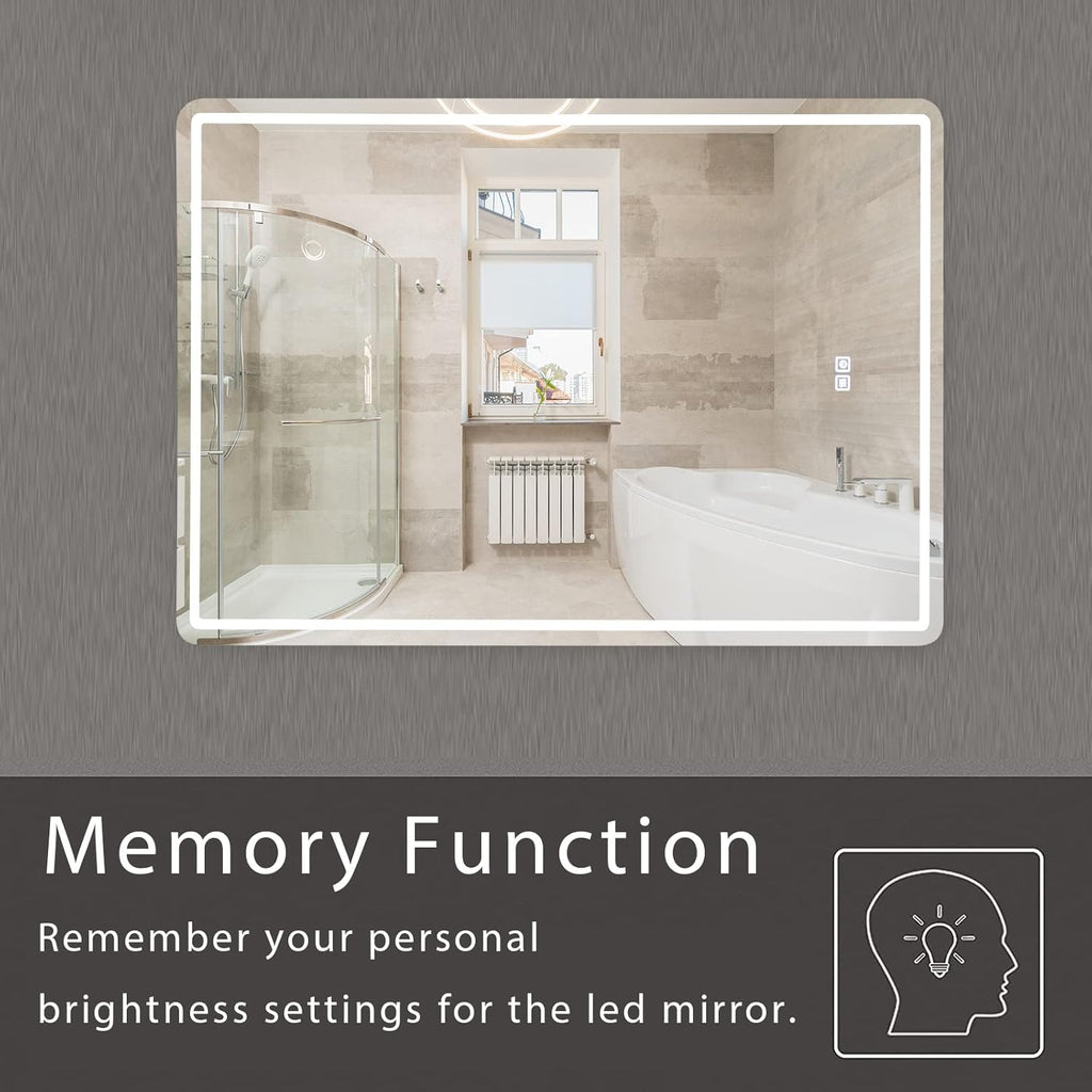 20 x 28 inch LED Bathroom Mirror, Anti-Fog Dimmable 3-Tone Lighted Vanity Mirror N856