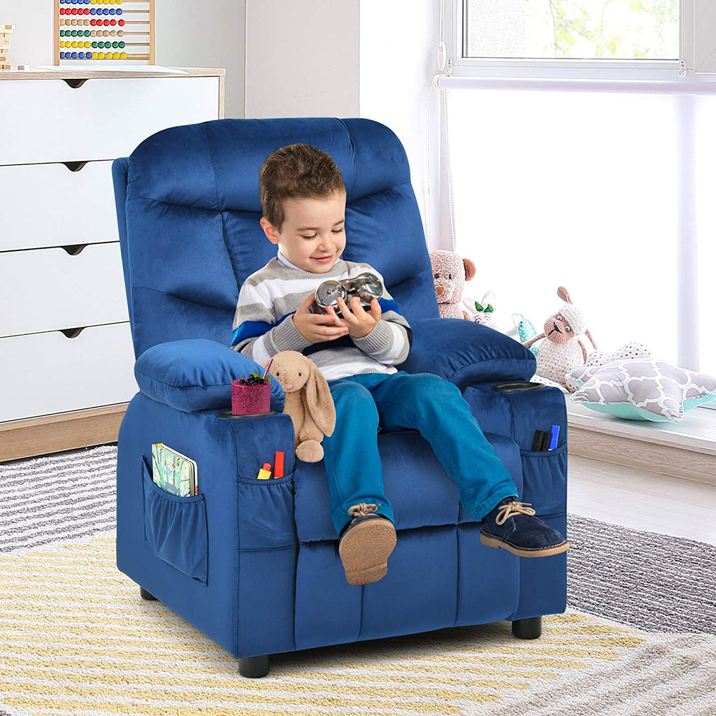 Rose Velvet Kids Recliner Chair with Cup Holder D45952