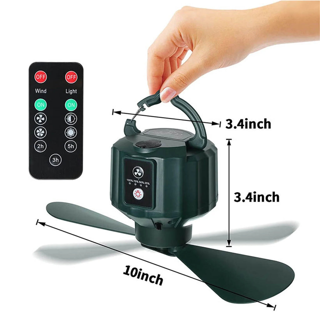 Rechargeable Camping Fan with LED Light and Hook 5200mAh Battery J632