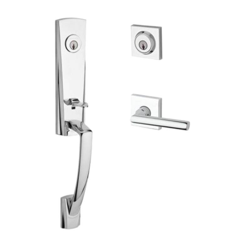 Satin Nickel Handleset with Right Handed Tube Lever and Contemporary Square Rose M1922