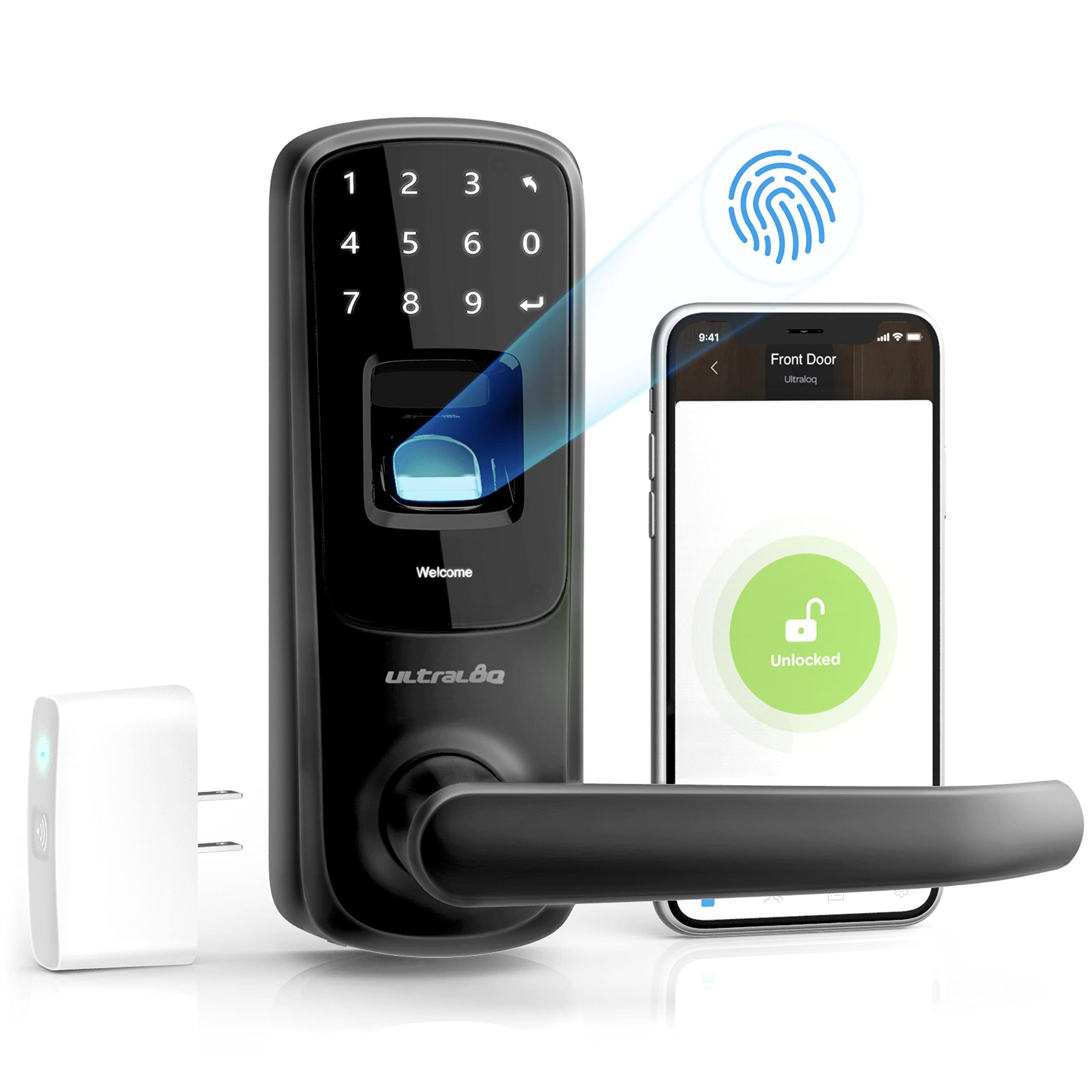 Smart Lock with WiFi Bridge, 5-in-1 Keyless Entry Electronic Door Handle with Bluetooth, Biometric O76407