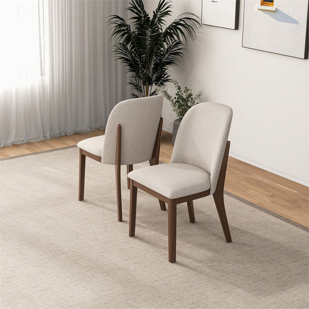 Beige Linen Fabric Dining Chairs Set of 2 B642237