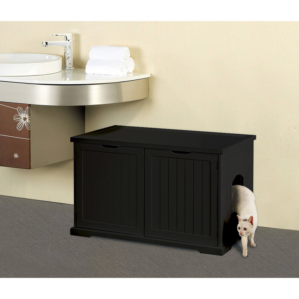 Black Decorative Bench with Enclosed Cat Litter Box A284