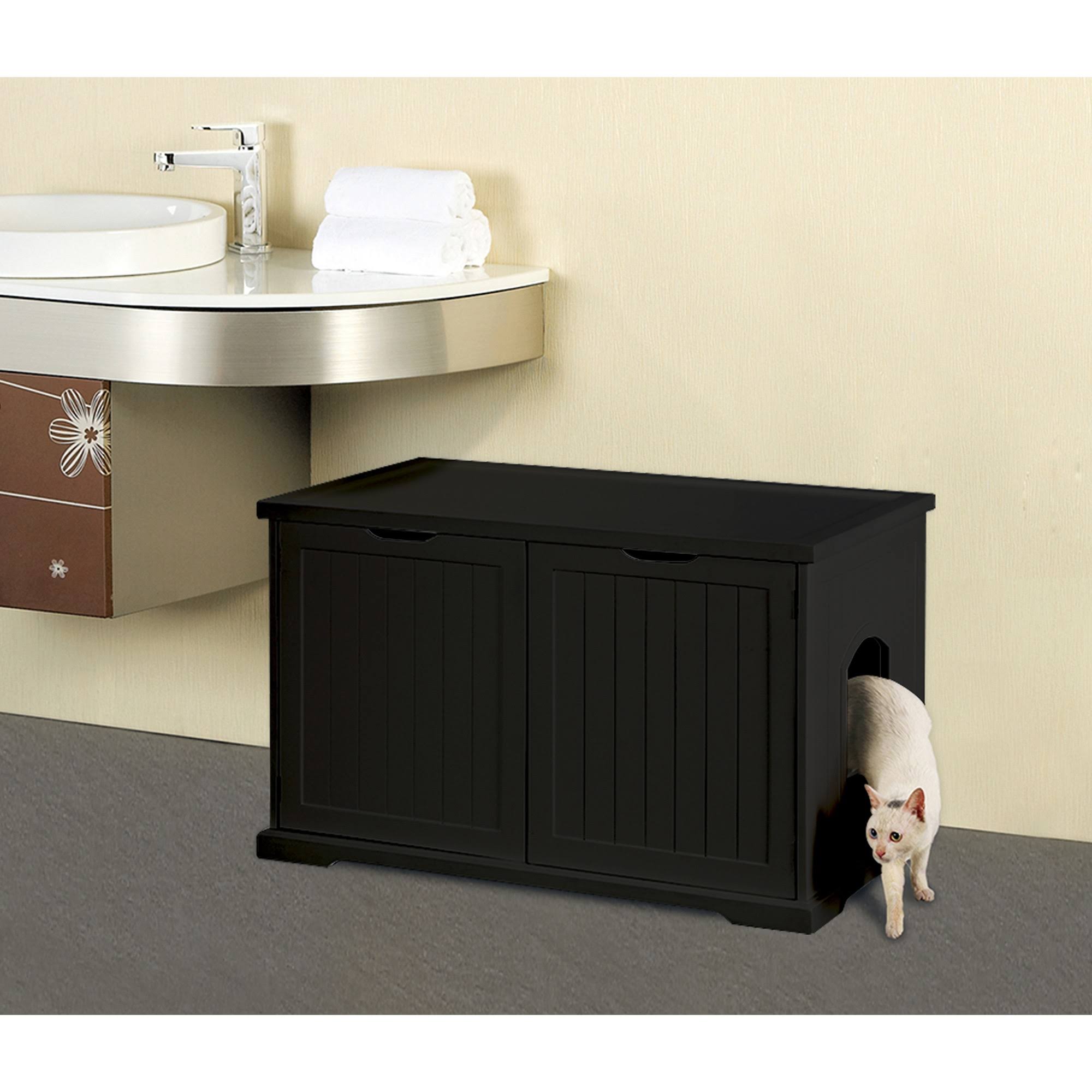 Black Decorative Bench with Enclosed Cat Litter Box A284