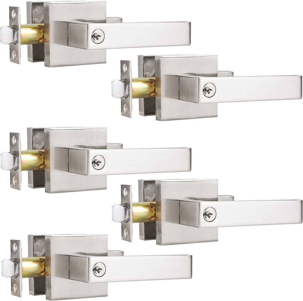 5 Pack Keyed Entry Lever Lock, Satin Nickel Finish E141687