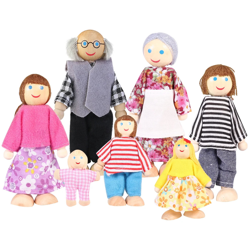 7pcs Wooden Dolls Pretend Play Set A953012