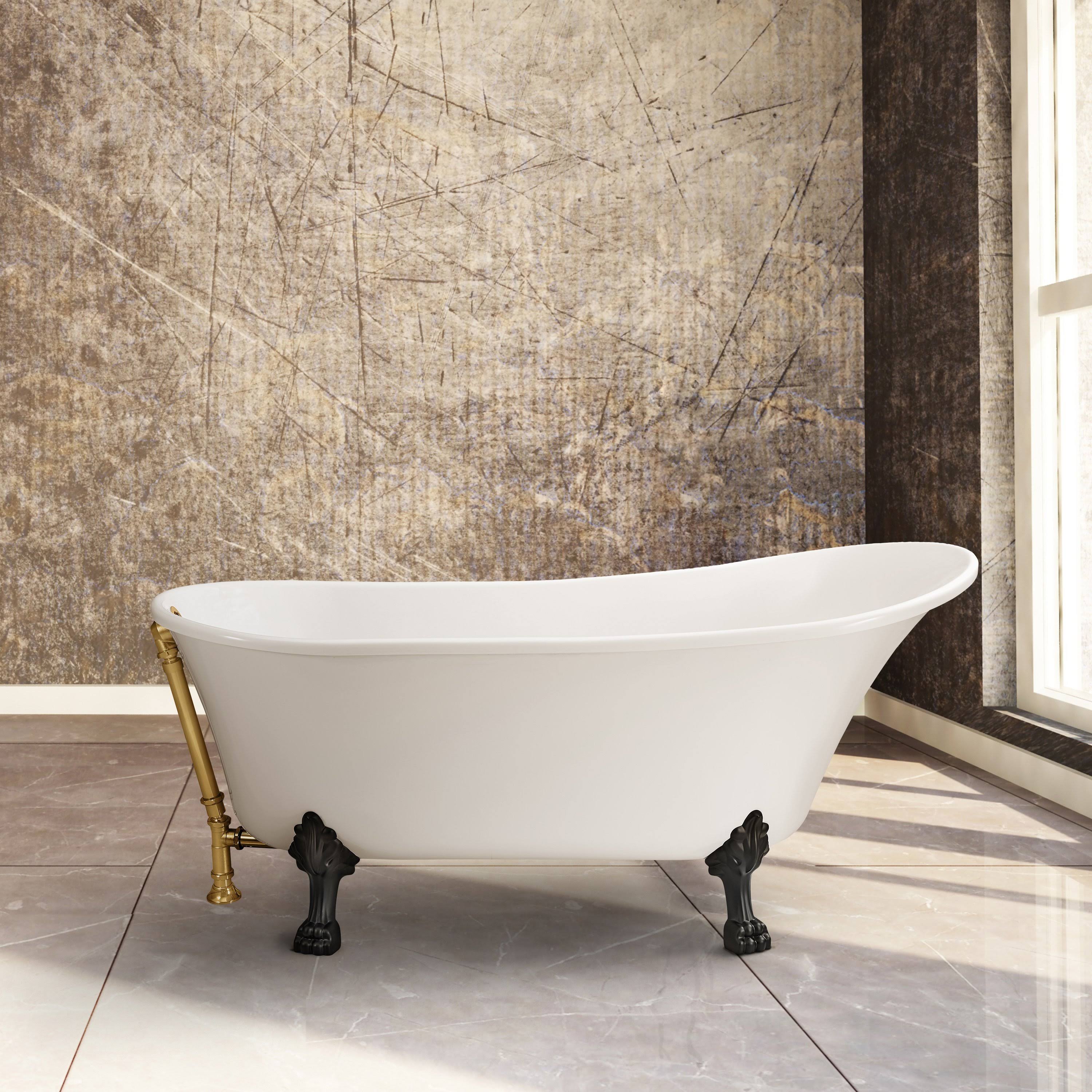 White Soaking Clawfoot Tub with External Drain E607