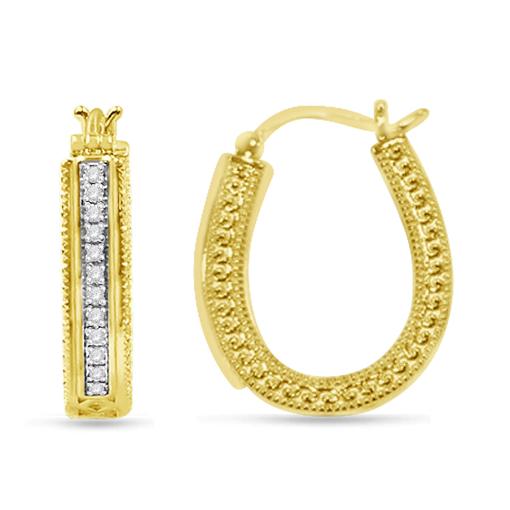 Yellow Gold Plated Sterling Silver Diamond Hoop Earrings H948