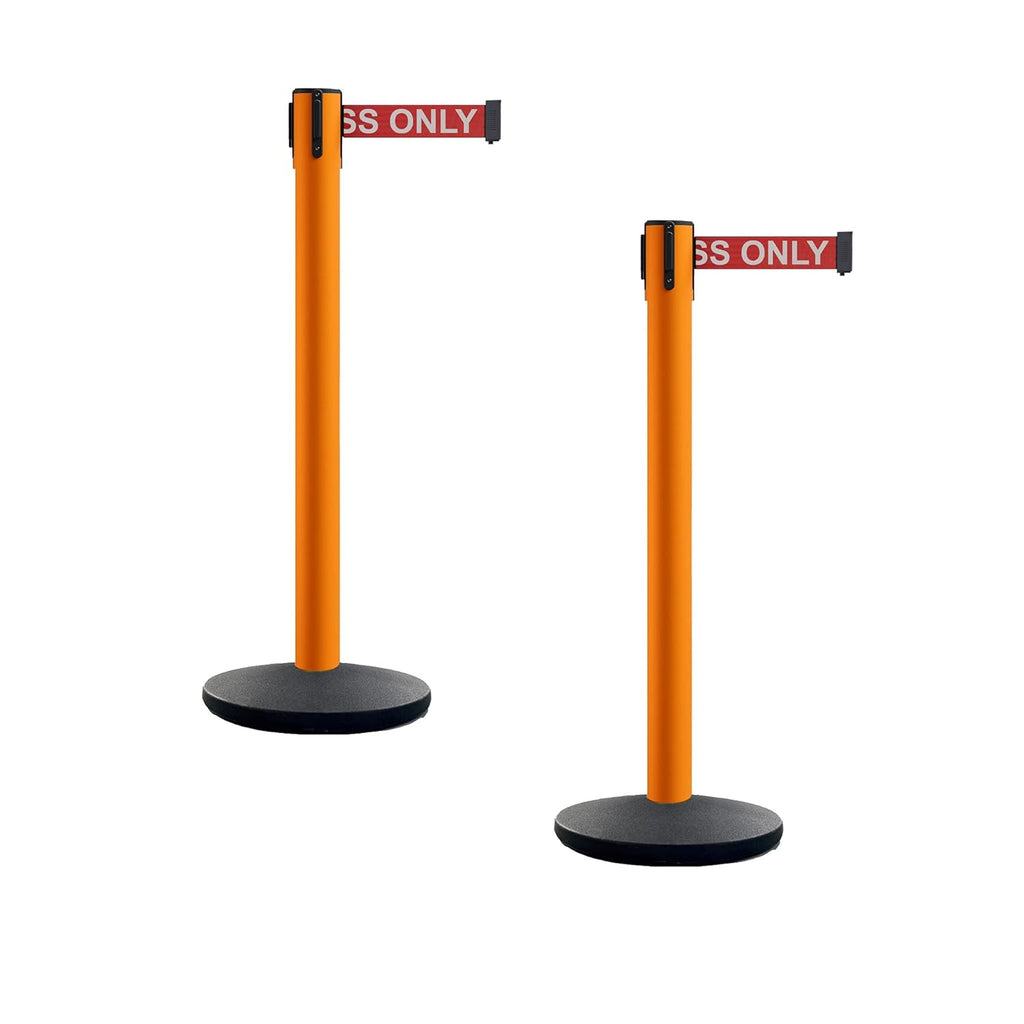 Set of 2 Retractable Belt Barrier Stanchion with Cast Iron Base A826488