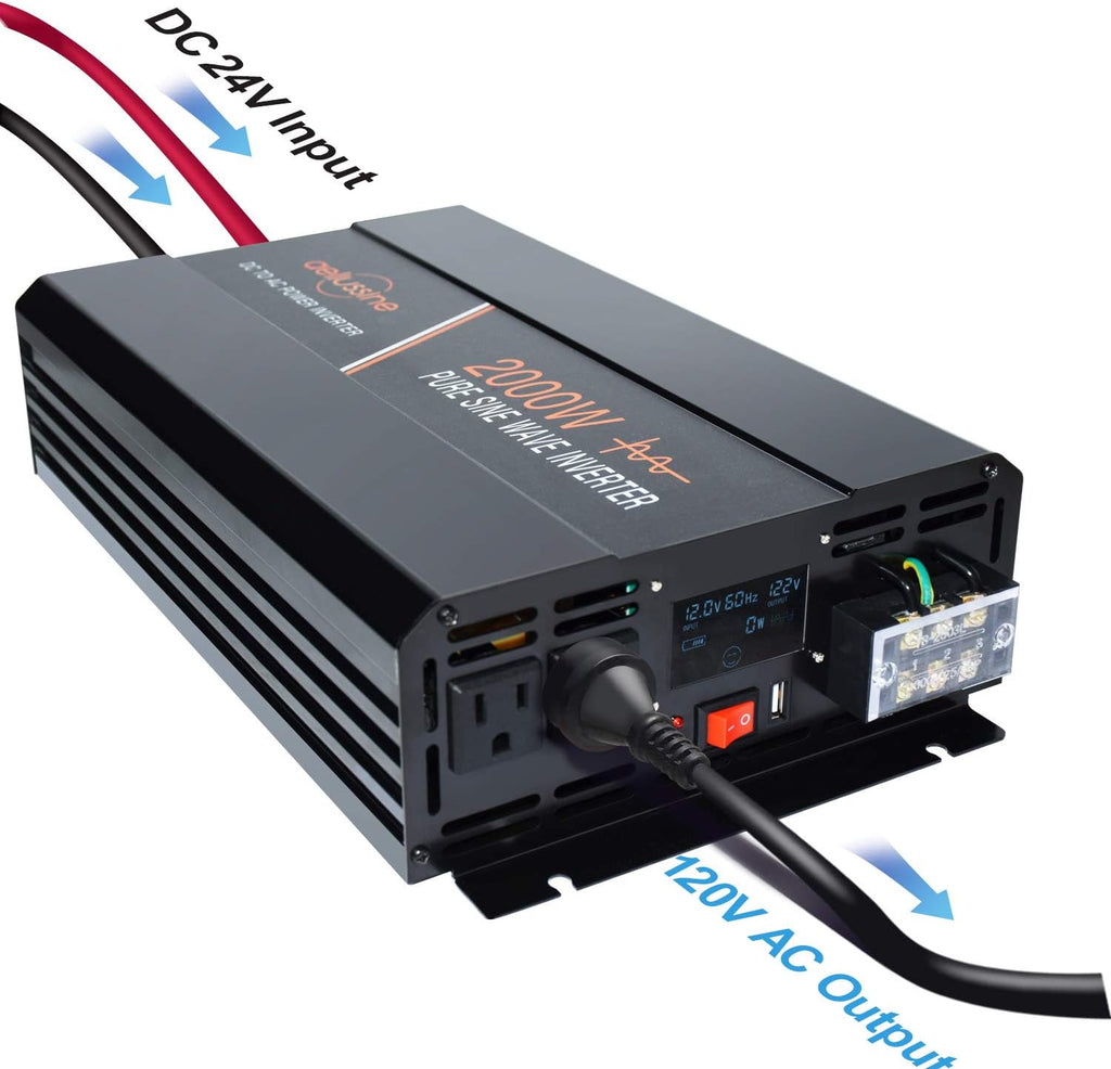 2000 Watt Pure Sine Wave Power Inverter 24V DC to AC 120V with LCD Display H898