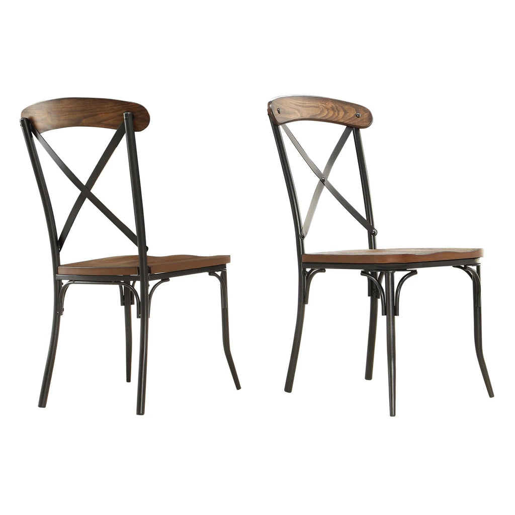 Metal Frame Dining Side Chairs, Set of 2, Brown and Ash Q270100