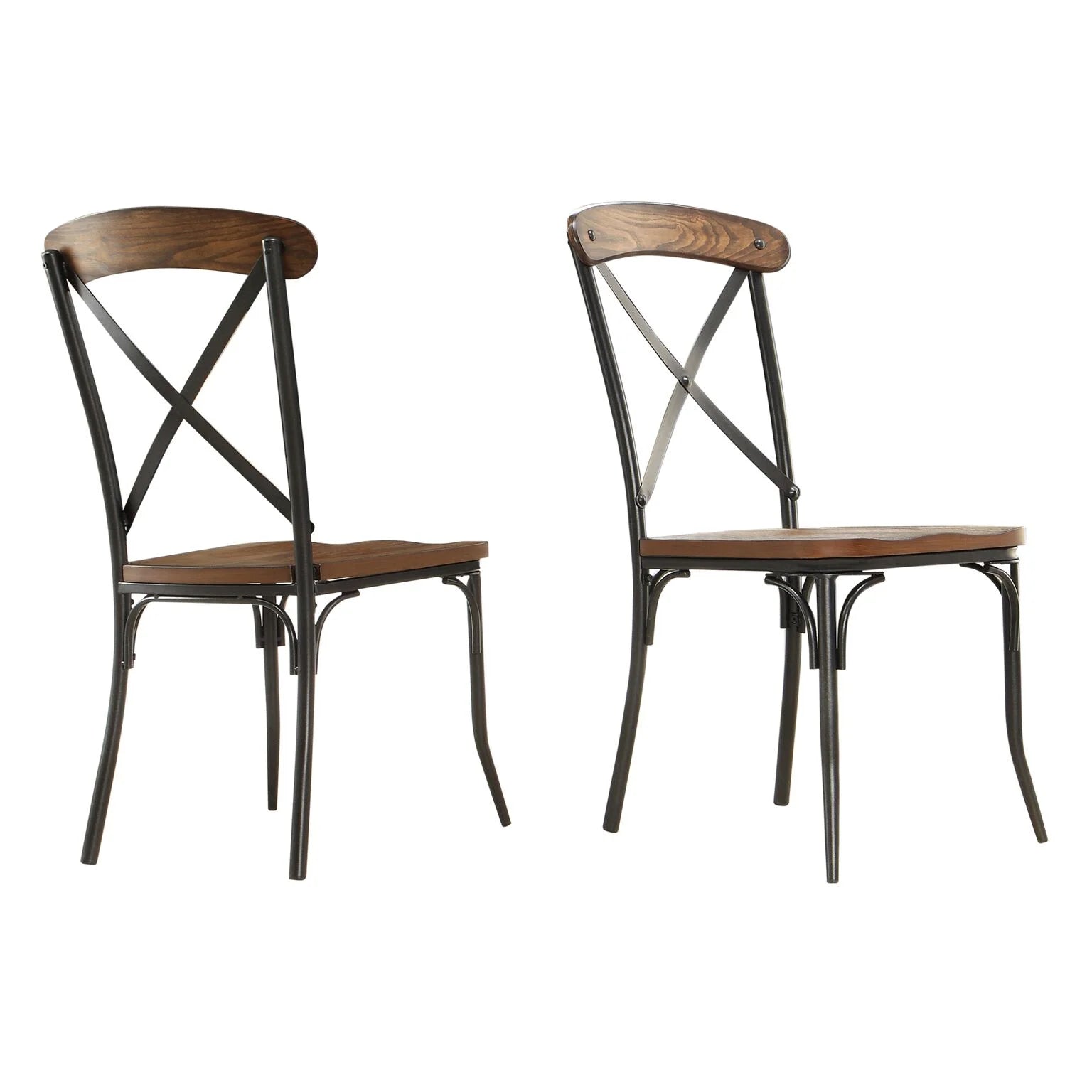 Metal Frame Dining Side Chairs, Set of 2, Brown and Ash Q270100