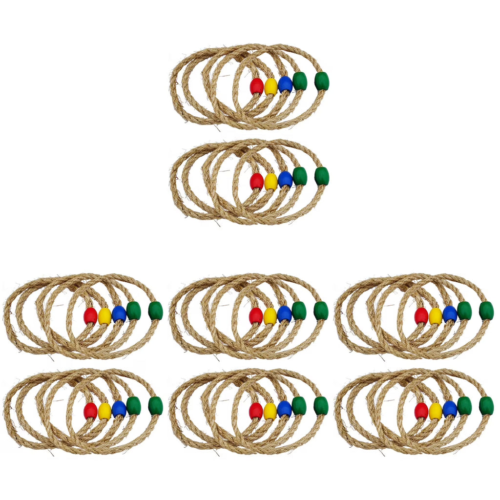 40 PCS Natural Rope Throwing Toss Rings Game Wooden Playset N32865