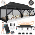 10x30 FT Pop Up Canopy with Removable 8 Piece Mesh Sidewalls, Black P100030