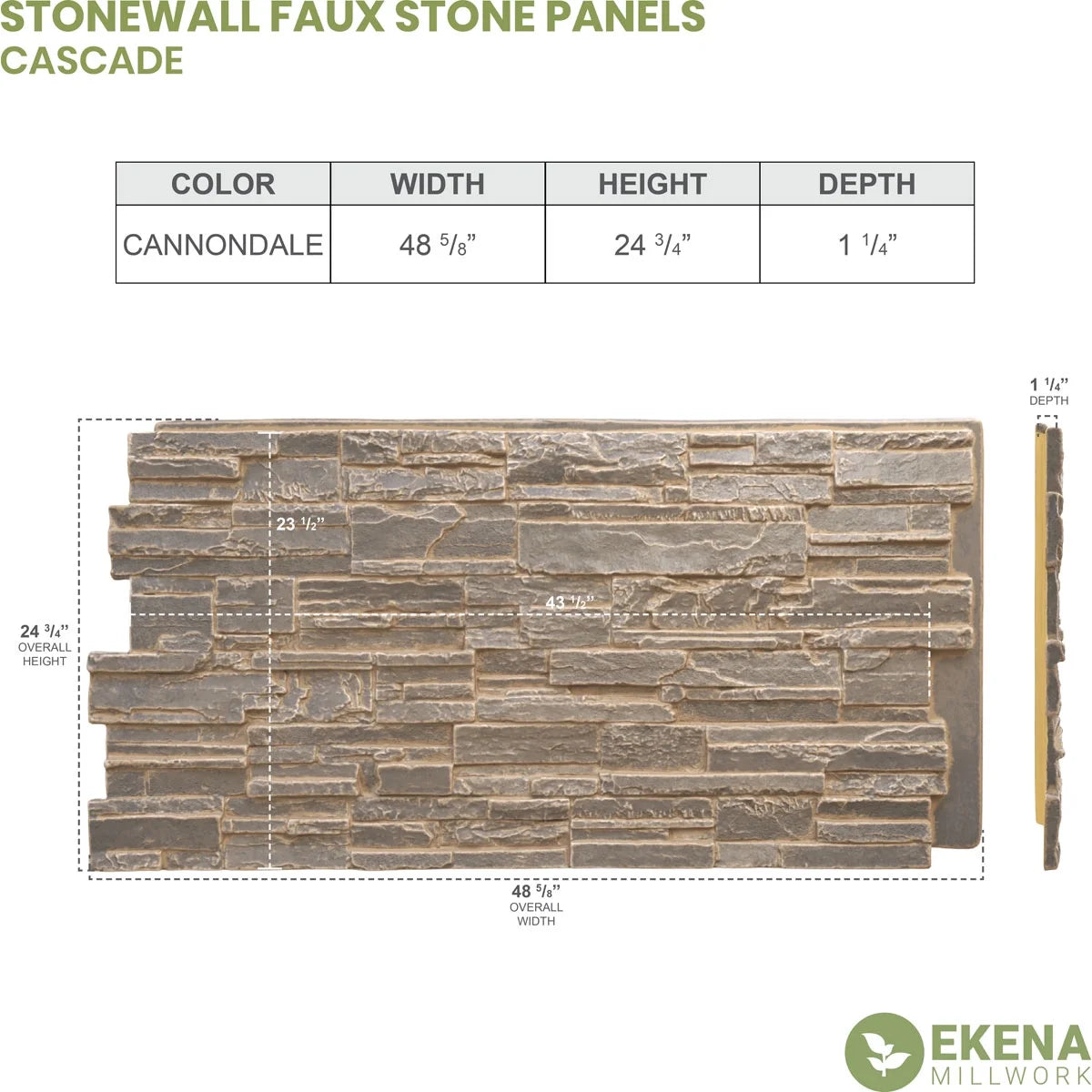 48 5/8"W x 24 3/4"H x 1 1/4"D Faux Stone Siding Panel Y34020