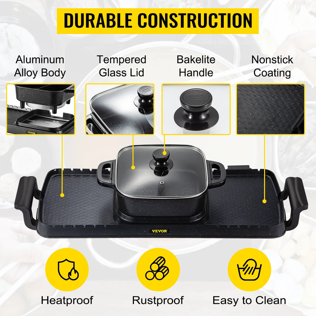 2in1 Electric BBQ Grill Hot Pot 2400W Smokeless Nonstick Detachable J39494