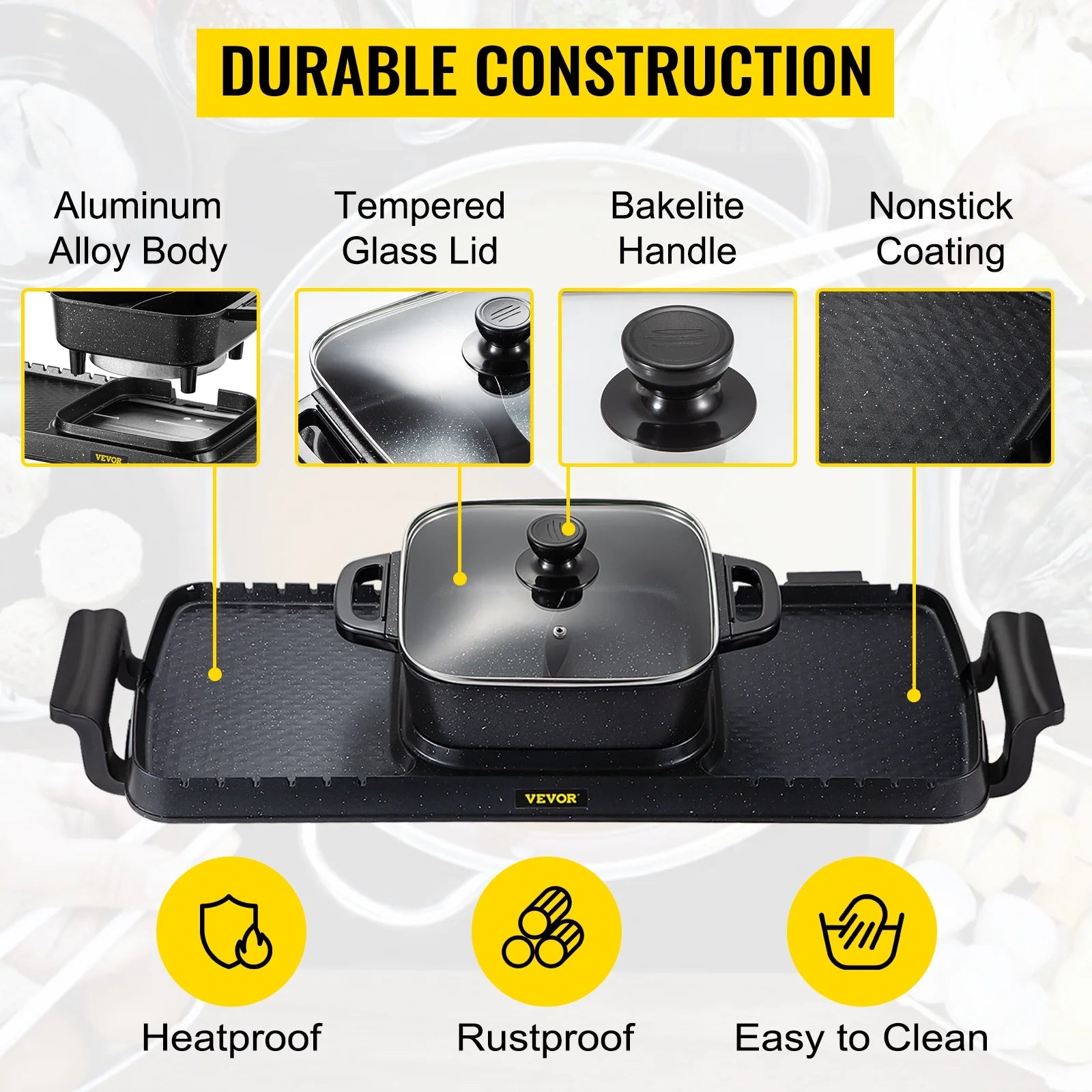 2in1 Electric BBQ Grill Hot Pot 2400W Smokeless Nonstick Detachable J39494