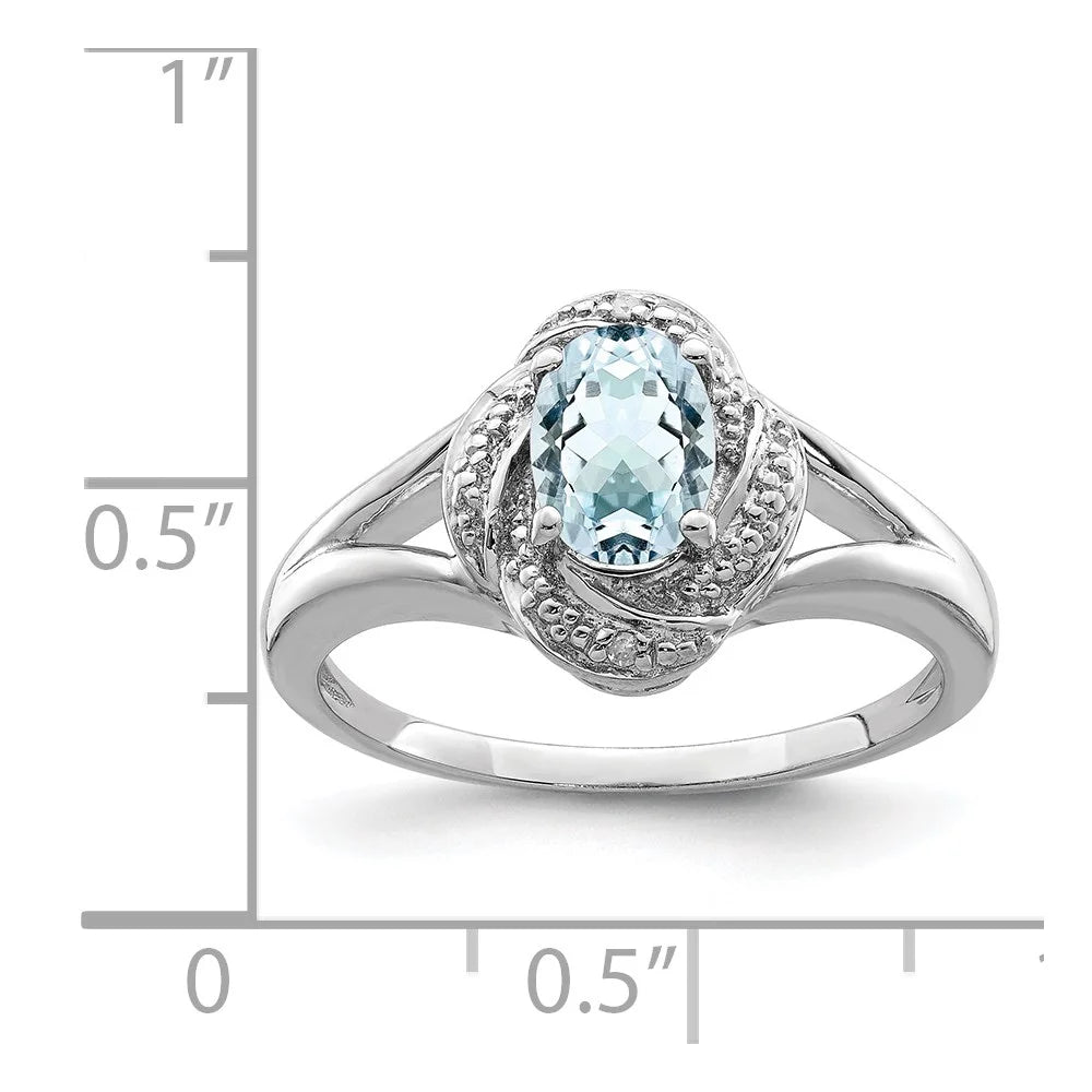 Rhodium-plated Diamond & Aquamarine Ring W797934