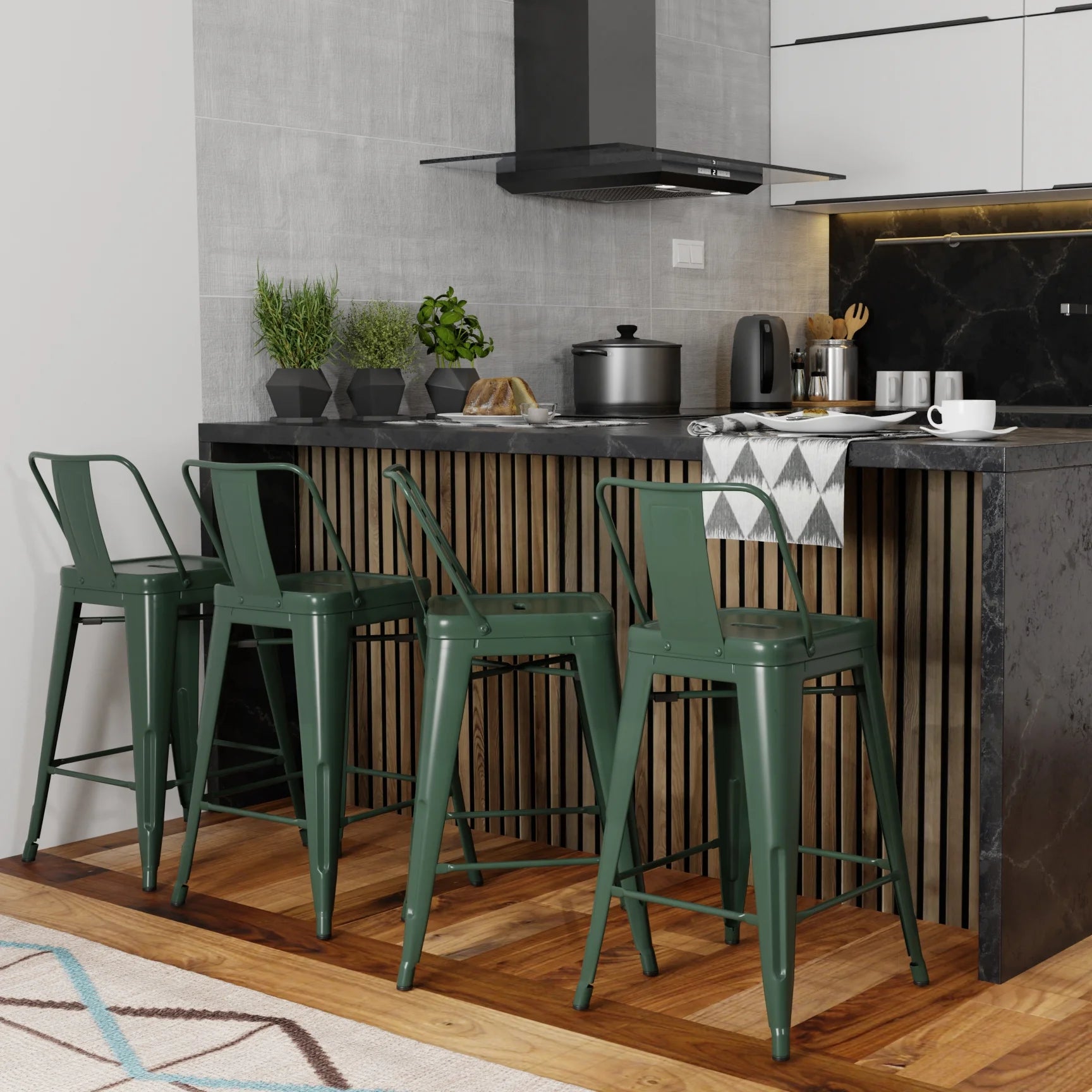 24" Industrial Metal Counter Stool in Sage Green (Set of 4) P60422