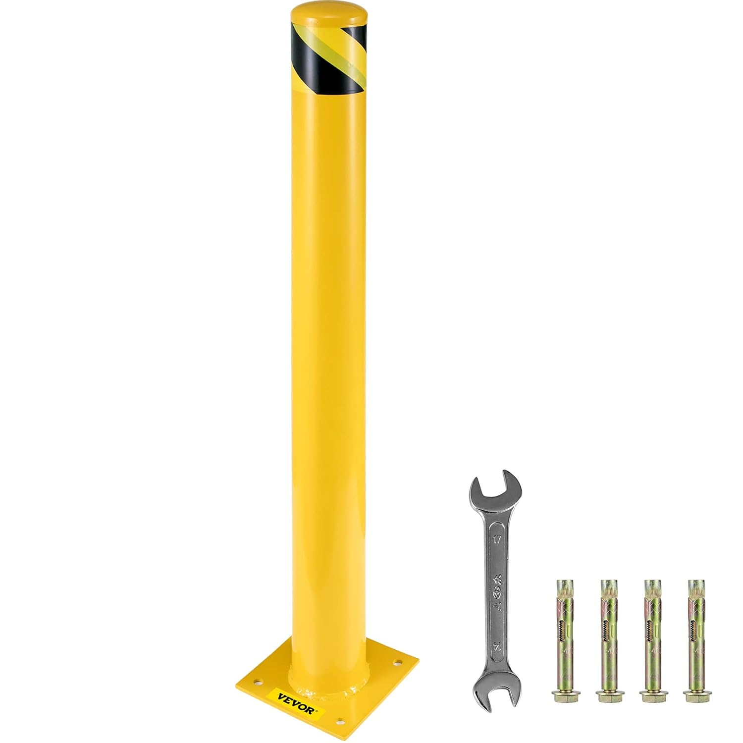 Yellow Powder Coat Steel Safety Barrier Bollard with 4 Anchor Bolts A211