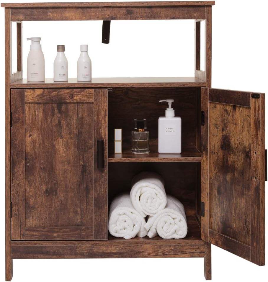 Rustic Brown Floor Storage Cabinet with 2 Doors and Adjustable Shelf A6651