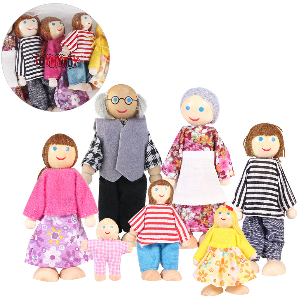 7pcs Wooden Dolls Pretend Play Set A953012